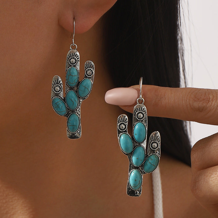 Wholesale Ethnic-style retro cactus carved earrings