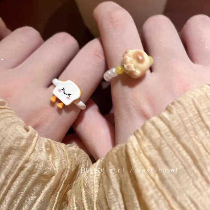 Wholesale Pearl ring, niche, simple, open mouth, index finger ring, versatile and elegant ring