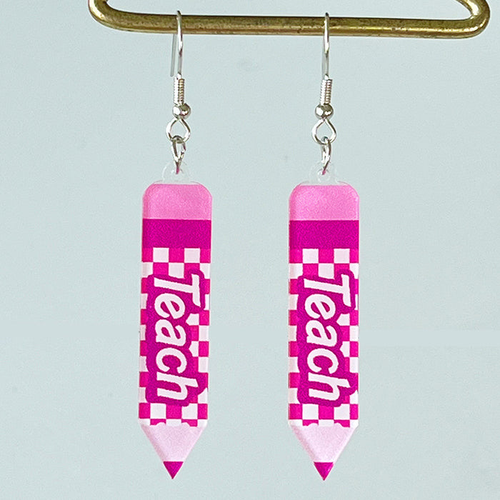 Wholesale 2 Pairs/pack Pink Apple Pencil Teacher Acrylic Earrings JDC-ES-HeYi104