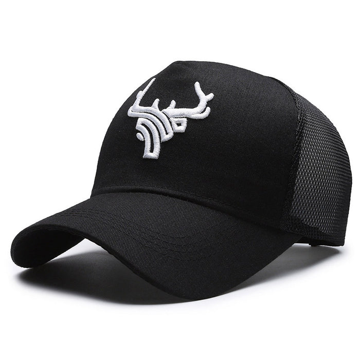 Wholesale High top five piece mesh cap embroidered deer antlers baseball cap breathable sun protection duckbill cap