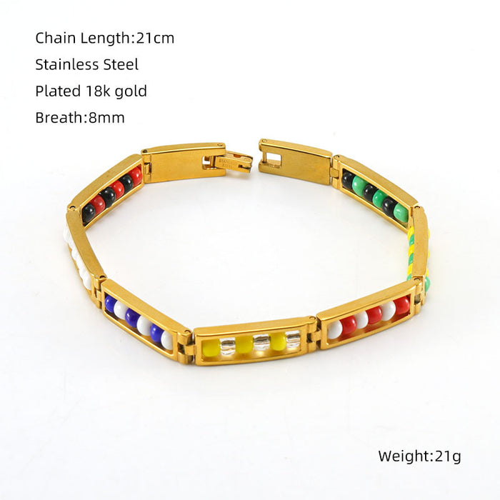 Wholesale 18K gold titanium steel bracelet with colored beads