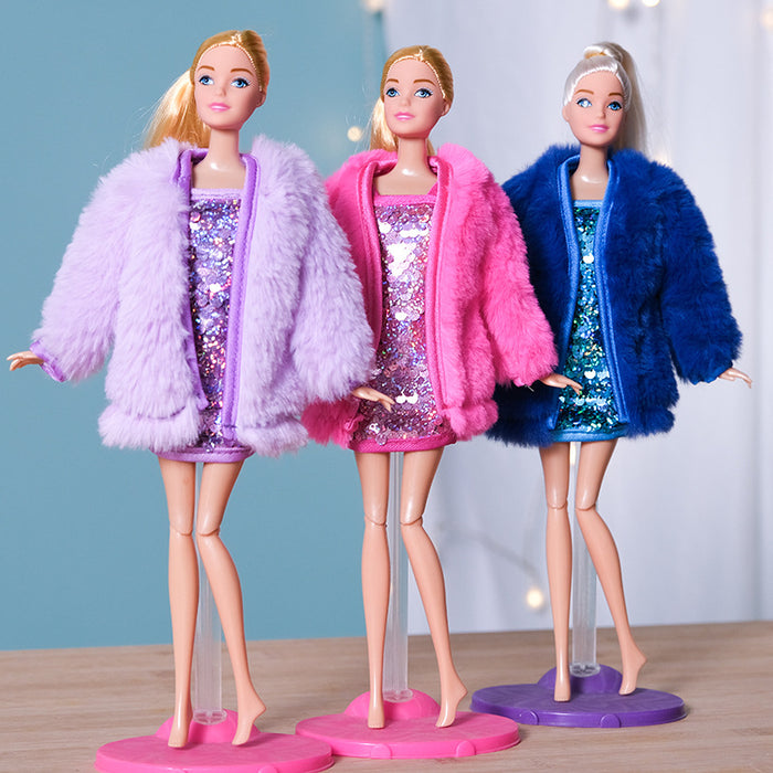 Wholesale Fur plush vest coat skirt suit dress doll clothes