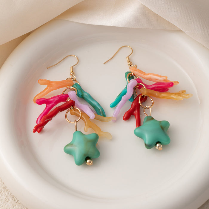 Wholesale Dopamine Vacation Style Conch Earrings Personalized Niche Starfish Seaweed Design Colorful Shell Ear Hooks
