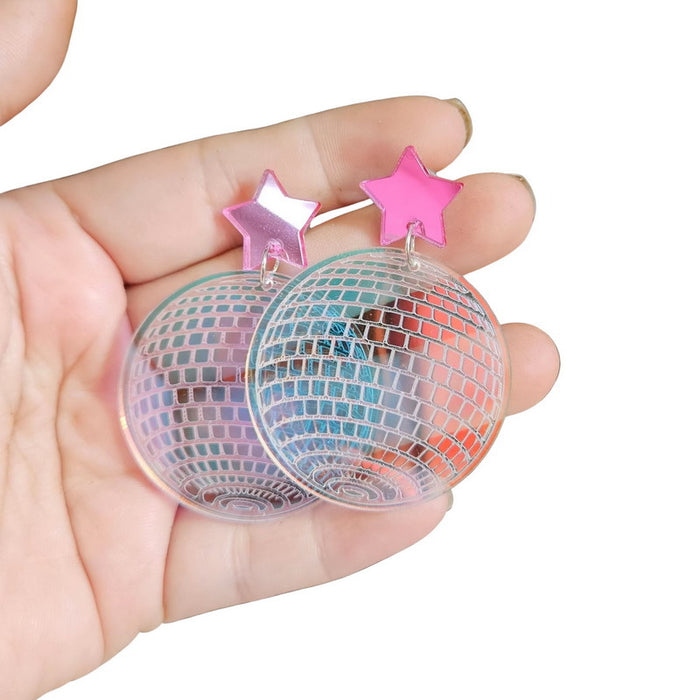 Wholesale Five-pointed Star Acrylic Mirror Laser Disco Ball Earrings JDC-ES-XuePa007