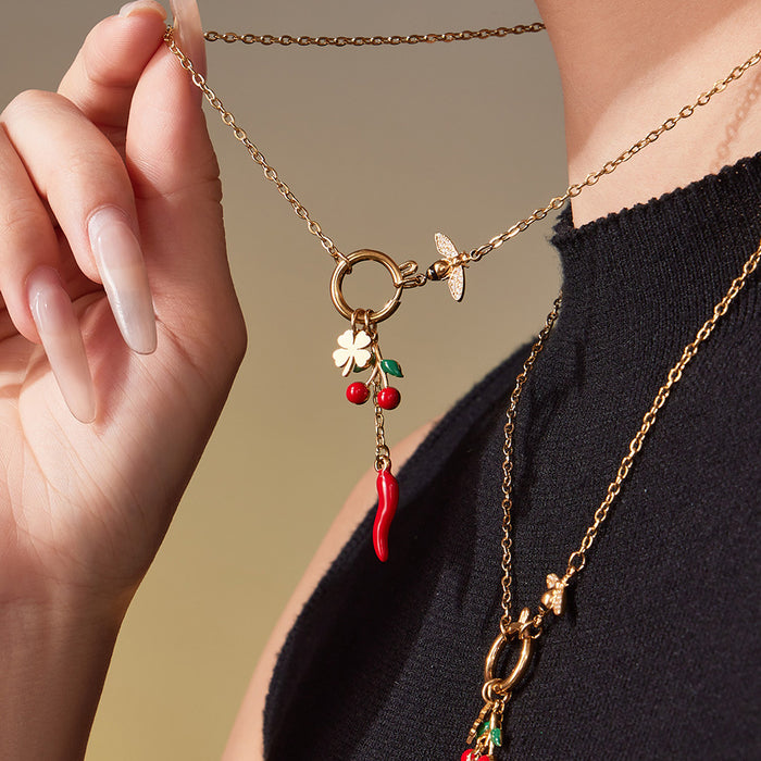 Wholesale Zircon Bee Drip Chili Pepper Clavicle Necklace