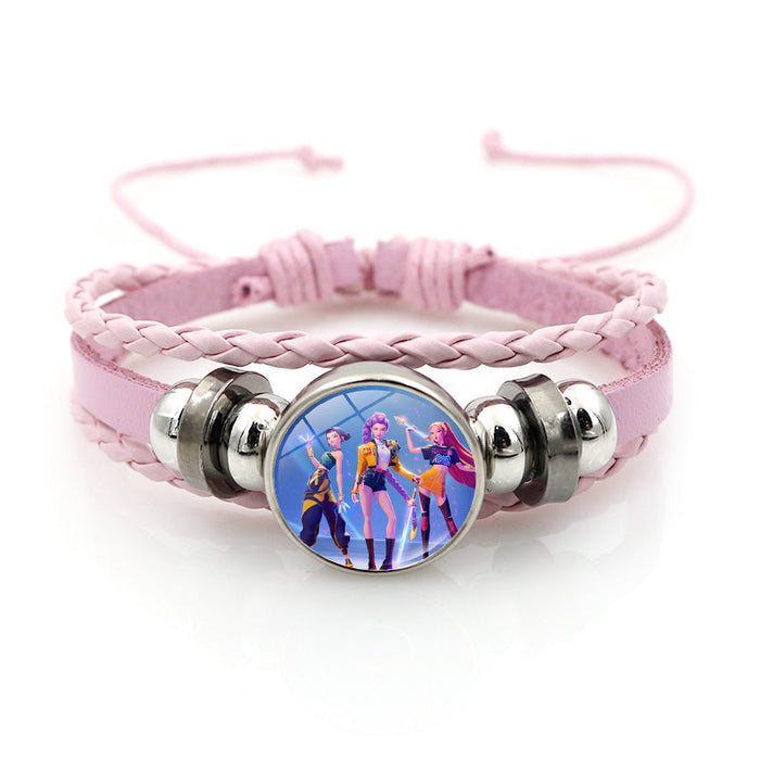 Wholesale Kpop Leather bracelet unisex pink multi-layer braided beaded hand jewelry anime surrounding