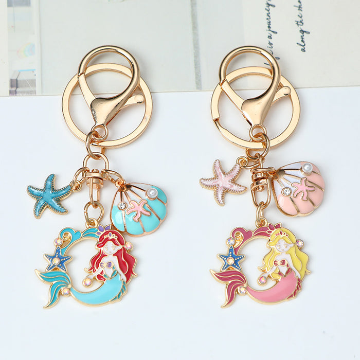 Wholesale shell starfish mermaid oil alloy keychain bag pendant