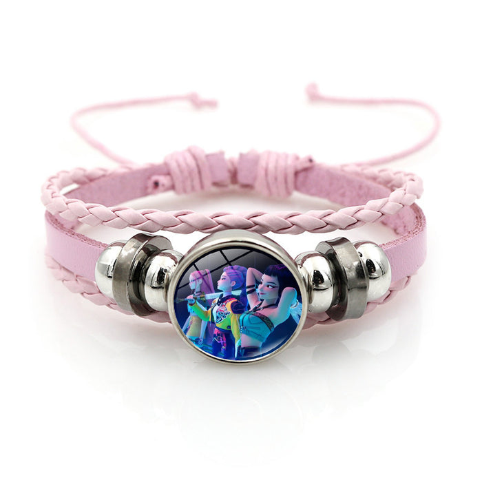 Wholesale Kpop Leather bracelet unisex pink multi-layer braided beaded hand jewelry anime surrounding