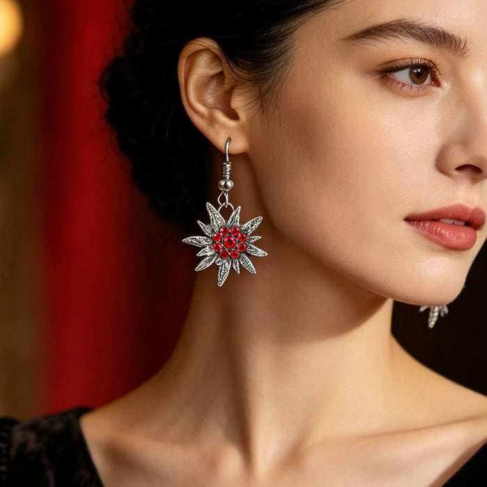 Wholesale Vintage Red Alloy Edelweiss Flower Earrings For Women Bavarian Oktoberfest Party Jewelry
