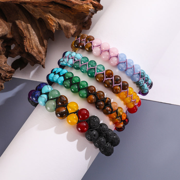 Wholesale Double layered volcanic stone woven adjustable bracelet with hand rope