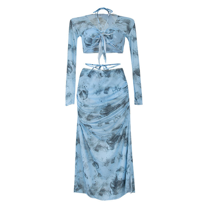 Wholesale New long sleeved sun protection swimsuit, women's split long skirt, spicy girl bikini four piece set, vacation swimsuit