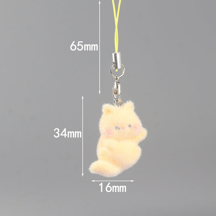Wholesale Cute 3D Flocked Resin Cat Keychain