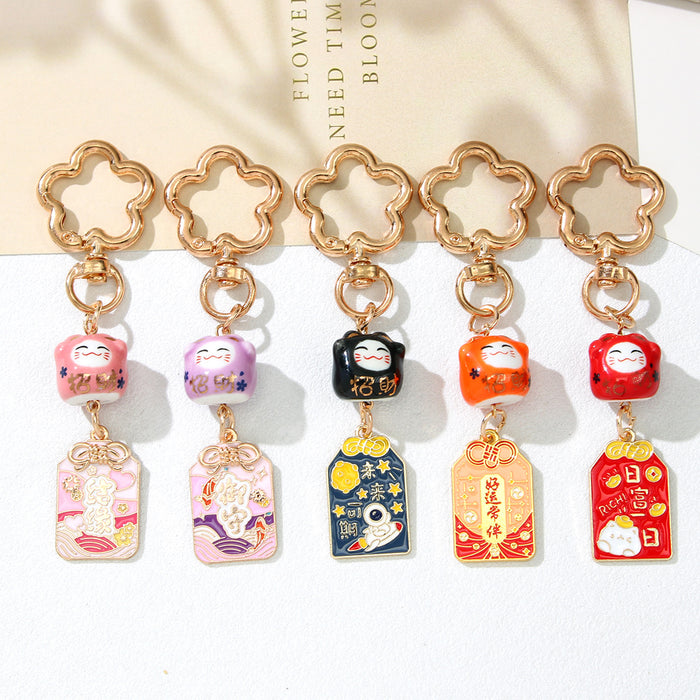 Wholesale Ins Style Lucky Cat Plum Blossom Keychain Zinc Alloy Decorative Accessory