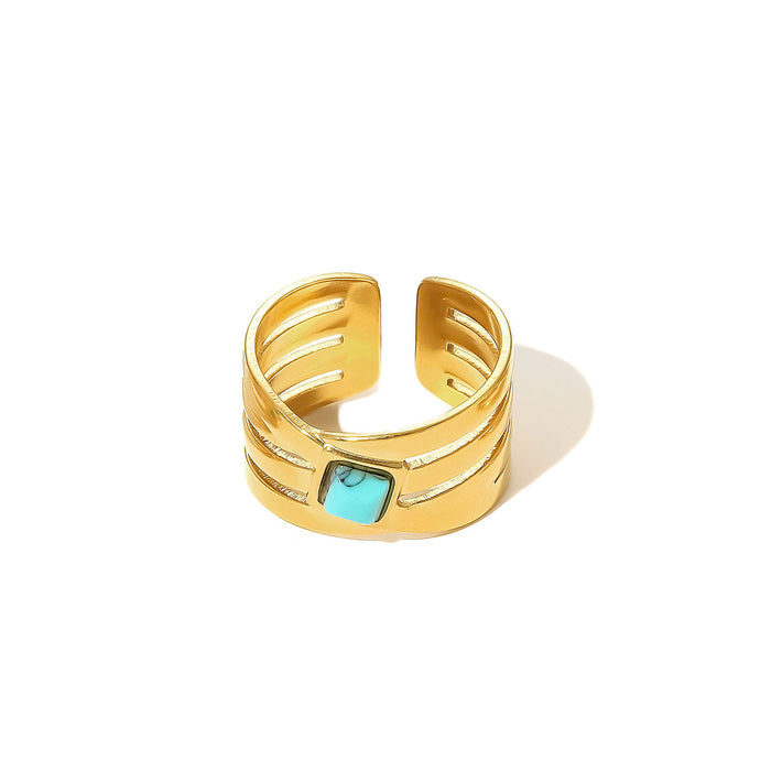 Wholesale Stainless Steel Gold Turquoise Adjustable Rings