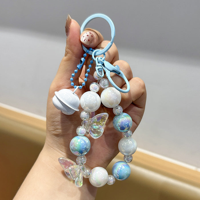 Wholesale Creative keychain, colorful bead phone chain, headphone bag, small pendant