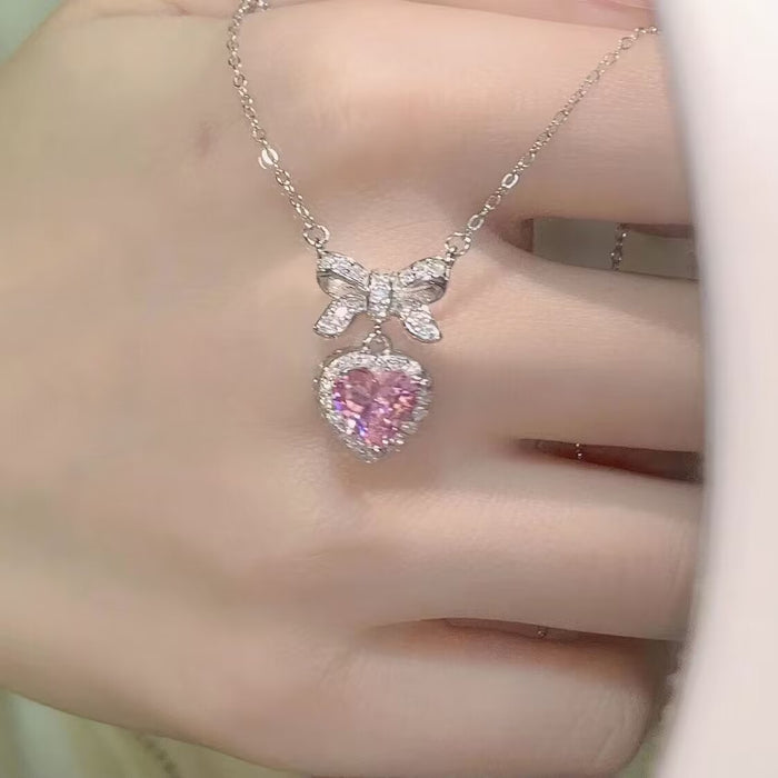 Wholesale Love zircon bow necklace temperament collarbone chain decoration
