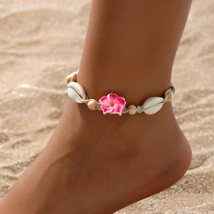 Wholesale Fashion necklace, soft pottery, flower shell bracelet, woven and adjustable ankle chain, beach vacation accessory