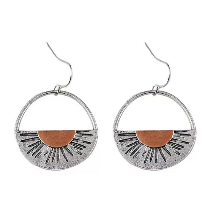 Wholesale Retro geometric semicircle sun pendant earrings women' s fashion personality western style two-color earrings