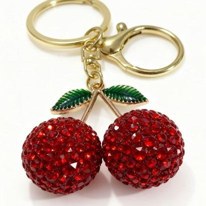 Wholesale Cute rhinestone cherry metal rhinestone keychain