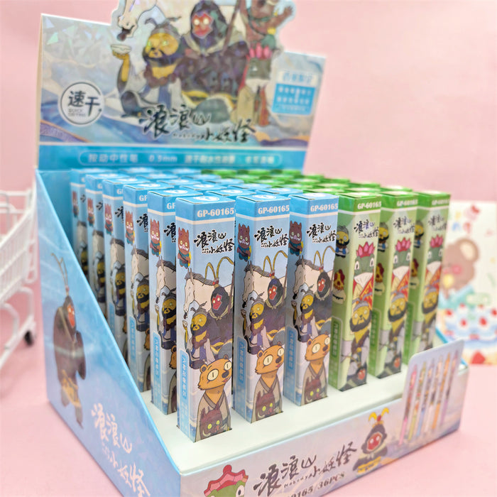 Wholesale 6pcs Monster blind box press pen cartoon brush question neutral pen 0. 5mm student writing black water pen