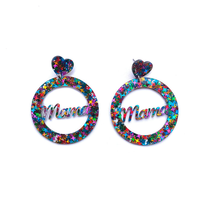 Wholesale Love Circle Mother's Day Mama Colorful Acrylic Earrings JDC-ES-QiuG002