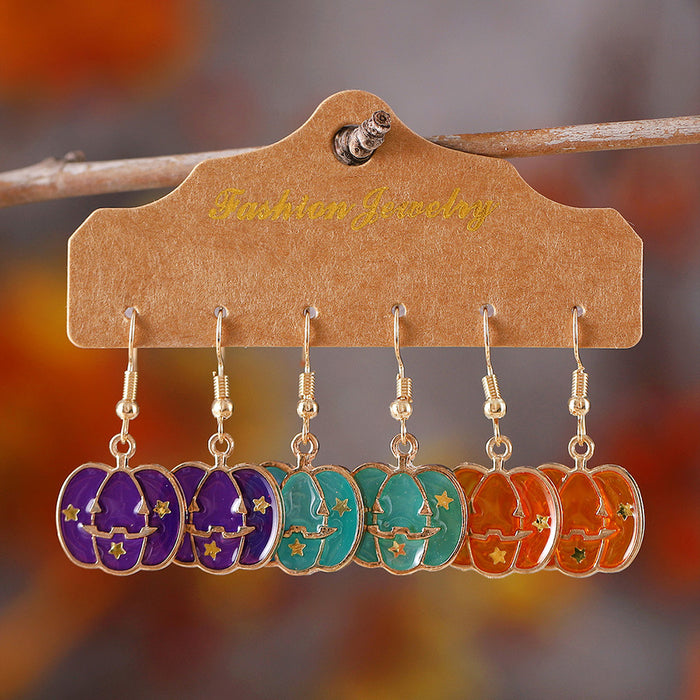 Wholesale  Pumpkin Hat Star Earrings Set Personalized Creative Oil Dripping Alloy Jewelry 3-Piece Set
