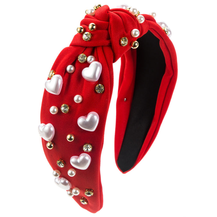Wholesale Valentine' s Day Heart-Shaped Pearl Wide Headband