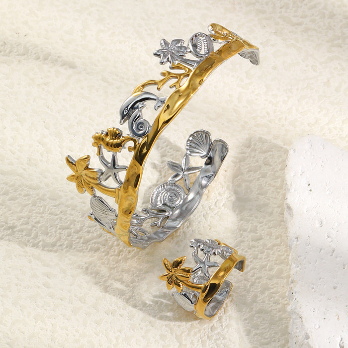 Wholesale Gold-Plated Stainless Steel Bracelet with Marine Elements