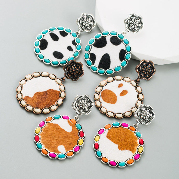 Wholesale vintage earrings alloy inlaid turquoise exaggerated earrings