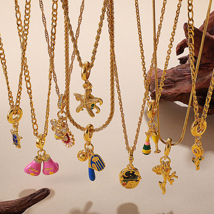 Wholesale Seaside holiday style turtle and starfish pendant necklace gold-plated diamond jewelry