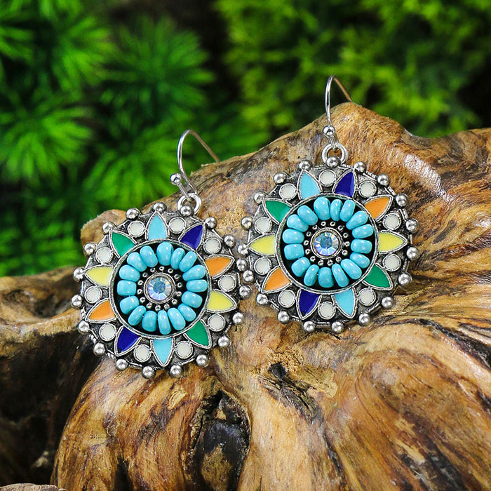 Wholesale Beach Vacation Geometric Alloy Earrings with Turquoise Acrylic Fashion Jewelry MOQ≥2