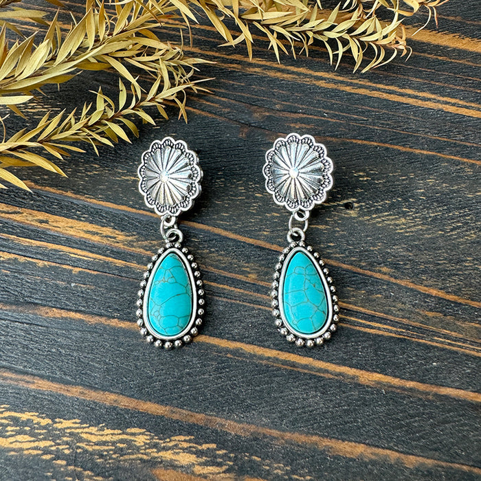 Wholesale cow' s head sunflower inlaid turquoise ing denim earrings