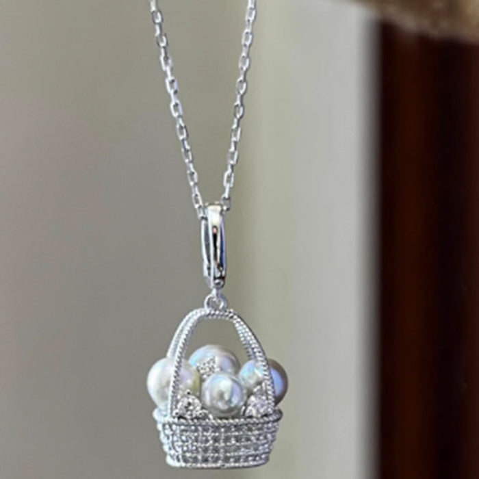 Wholesale Magic Chain Pearl Small Flower Basket Necklace Flash Diamond Clavicle Chain