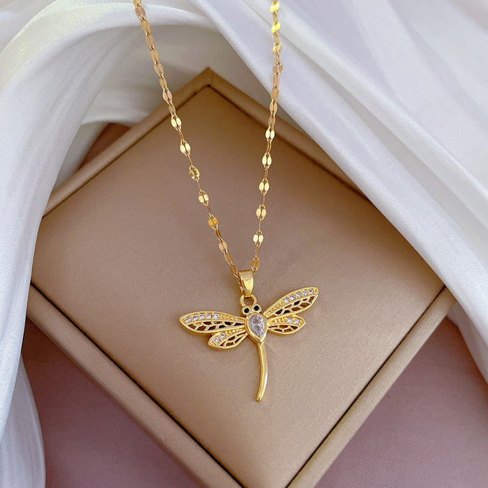 Wholesale Dragonfly Real Gold Necklace Titanium Steel JDC-NE-Zij003