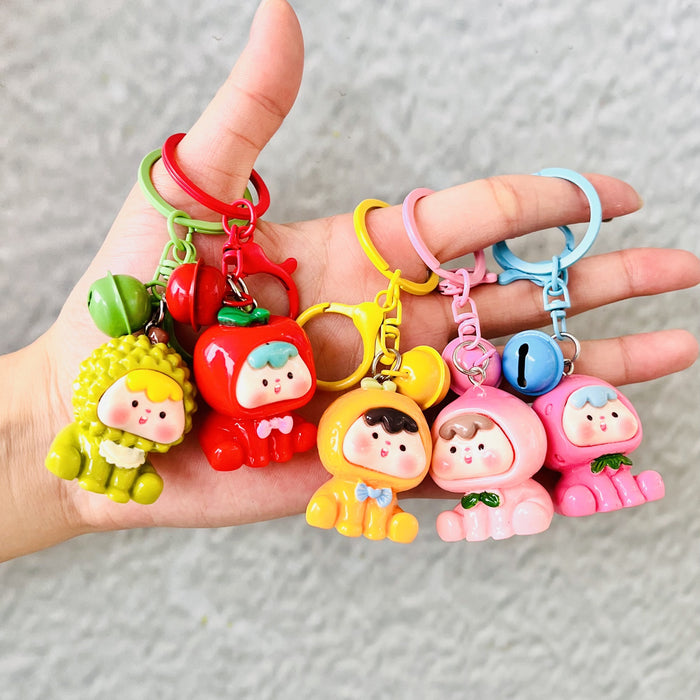 Wholesale Cute Fruit Animal Bell Keychain Blind Bag Plastic Resin Car Key Accessory Gift For Girls