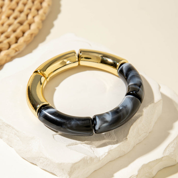 Wholesale Personalized acrylic curved tube bracelet curved bamboo tube halo retro marble bracelet