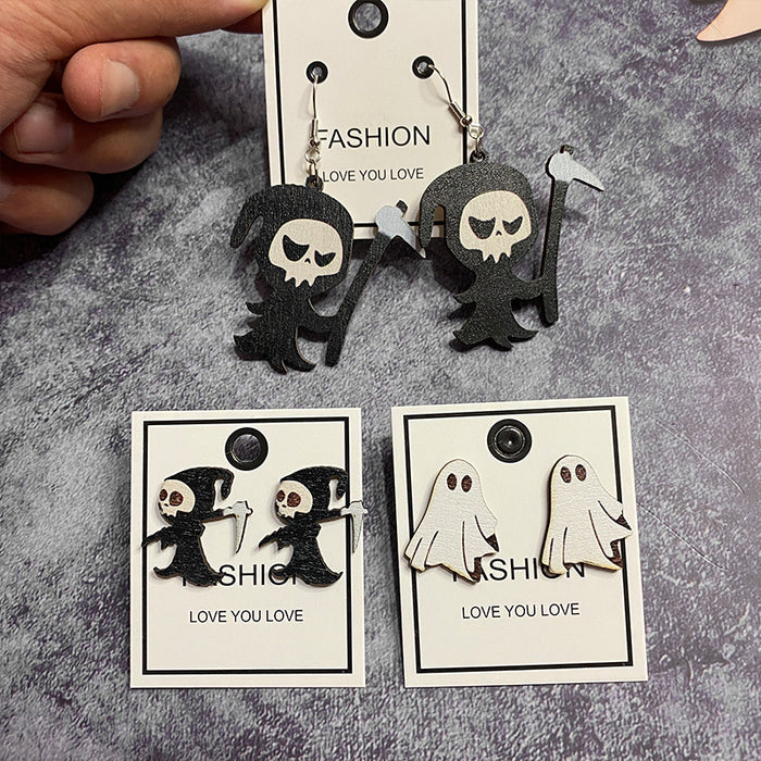 Wholesale  Earrings Horror Evil Ghost Black Cat Pumpkin Earrings Dark Wind Wooden Printed