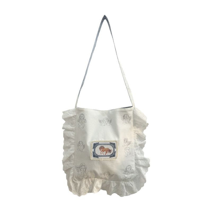Wholesale Lace and lace shoulder bag, simple and high-end design, canvas crossbody bag