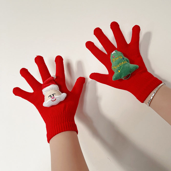 Wholesale Christmas plush gloves women' s winter warm finger gloves outdoor five finger gloves manufacturers
