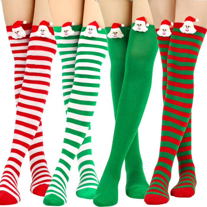 Wholesale Santa Claus Striped High Socks Over Knee Cotton Socks JDC-SK-XQ038