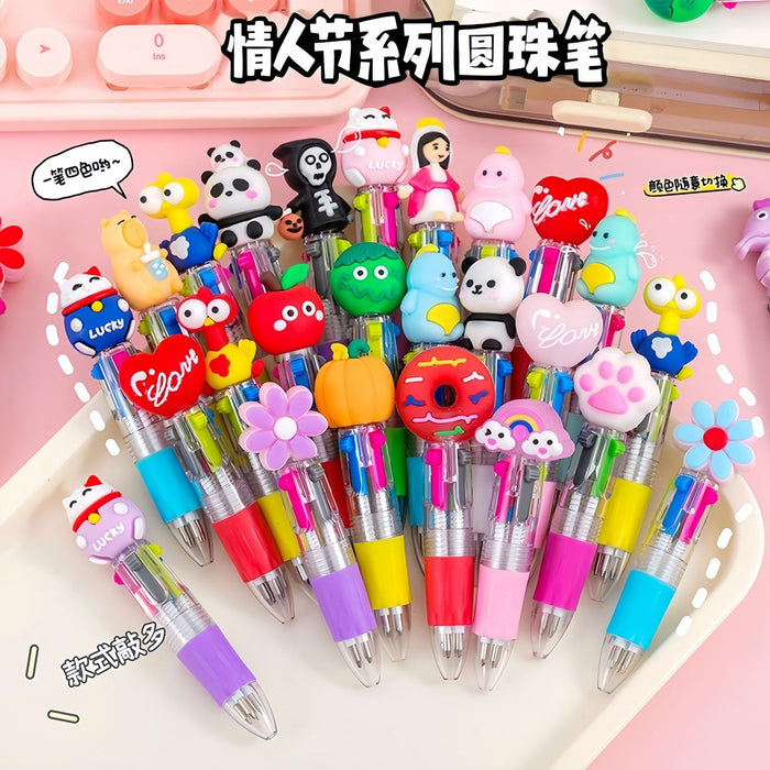 Wholesale Four-Color Ballpoint Pens Soft Rubber Cap  Pumpkin/ Skull/ Bat Designs