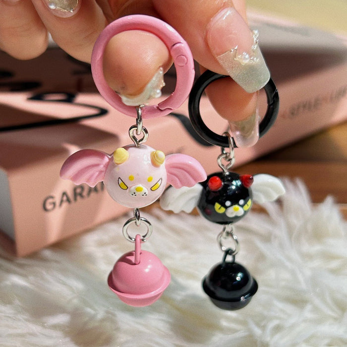 Wholesale  Elf Bell Keychain Pink Black Resin Cute Couple Gift Bag Charm