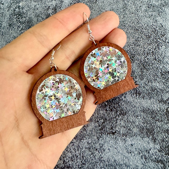 Wholesale Christmas earrings acrylic inlaid wood imitation glass ball