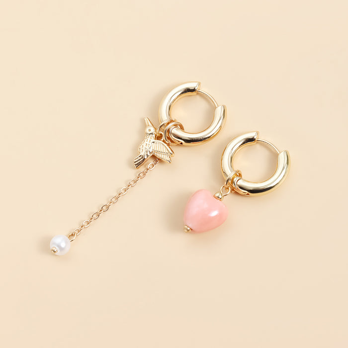 Wholesale bird vintage design geometric heart-shaped hoop earrings