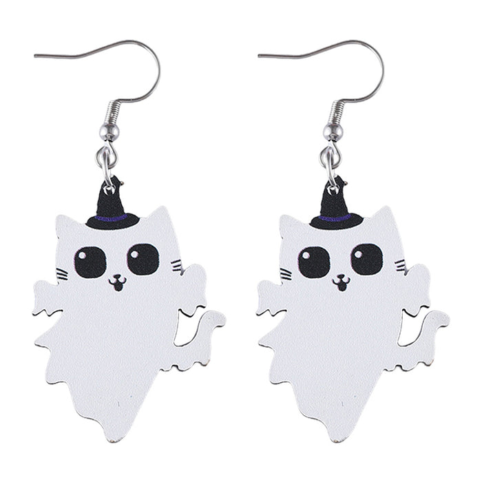 Wholesale  Angel Kitten Black Cat Pendant Earrings Wooden Gothic Double-sided Ear Jewelry