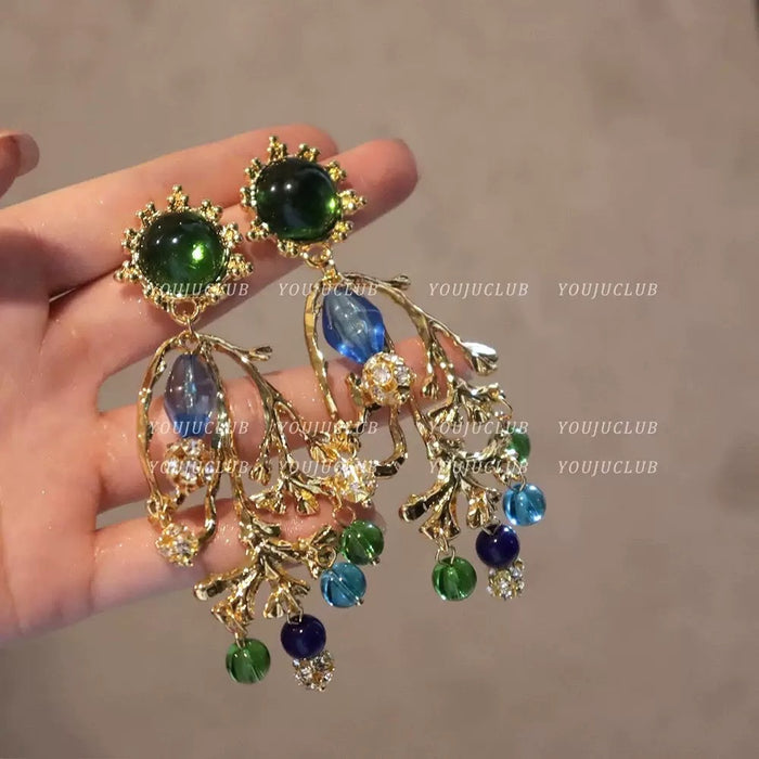 Wholesale Silver Needle Diamond Crystal Diamond Tassel Earrings High Sense Earrings Ethnic Style Retro Earrings