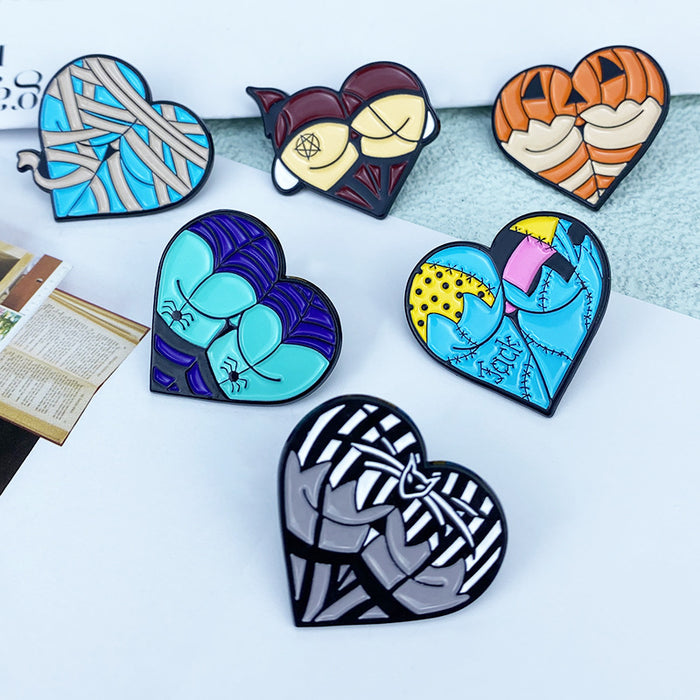 Wholesale Cartoon cute heart-shaped alloy badge creative funny fun pumpkin metal brooch MOQ≥2