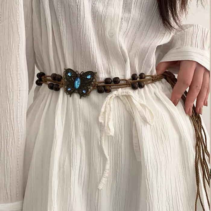 Wholesale Trendy PU Women S Wide Western Belt With Alloy Buckle Bohemian Beaded Camellia Design Vintage Fashion Accessory