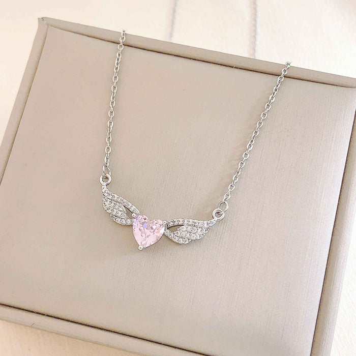 Wholesale Titanium Steel Heart-shaped Wing Necklace JDC-NE-Moyu003