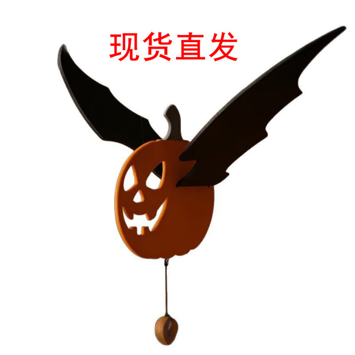Wholesale Hand-carved flying bat pumpkin wooden hanging  decoration for indoor and outdoor use